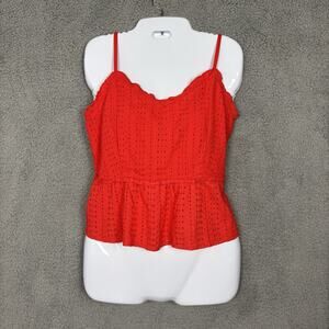 Sim Sam Women Eyelet Top Medium Sleeveless Peplum Tank Smocked Ruffle Boho NEW